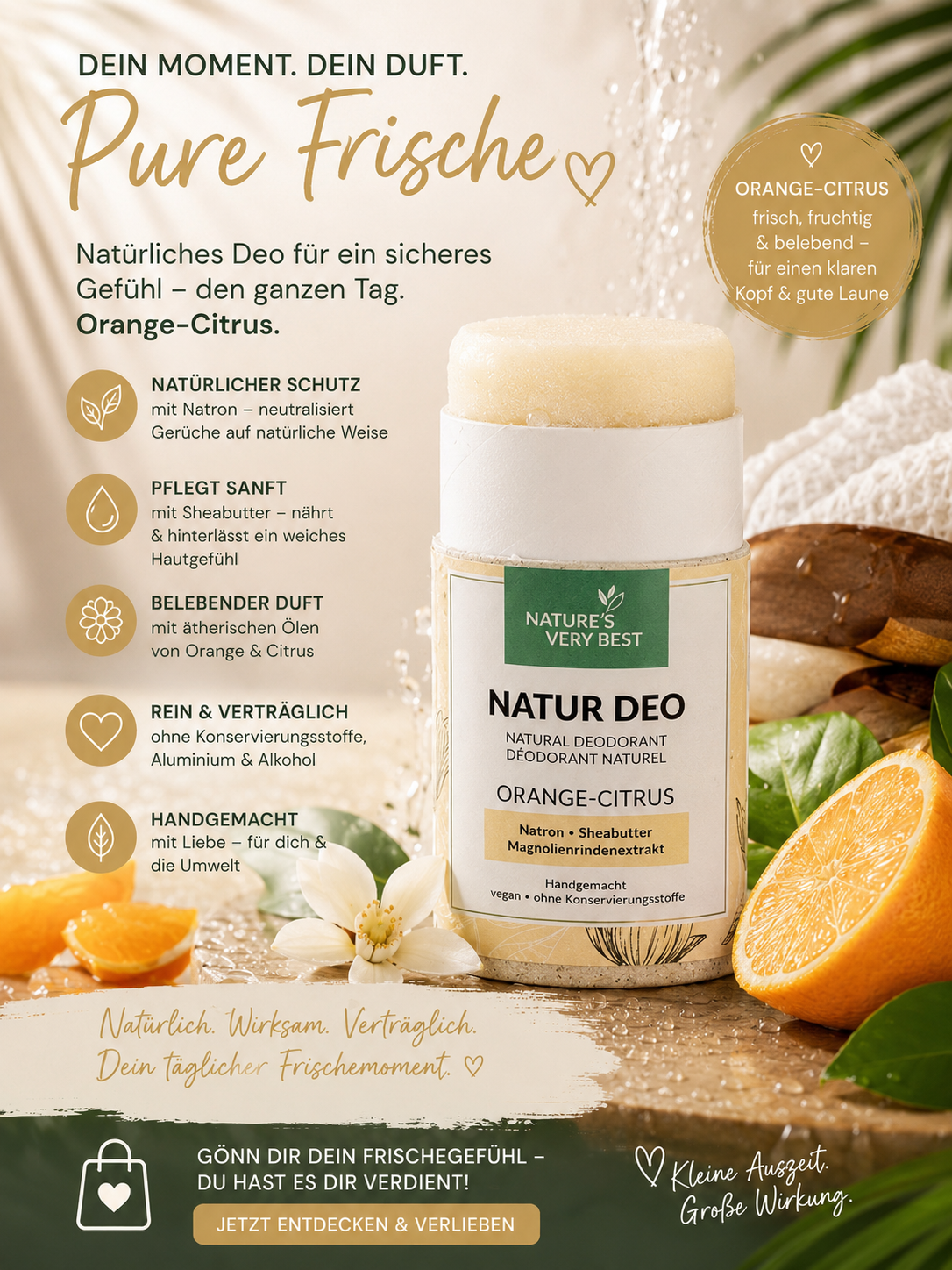 Naturdeo, Alluminiumfreies Deo, Vegan Deo, Deo mit Natron, Schwitzen, Transparieren, festes Deo, Nachhaltiges Deodorant, Cremdeo Stick, Nature's Very Best