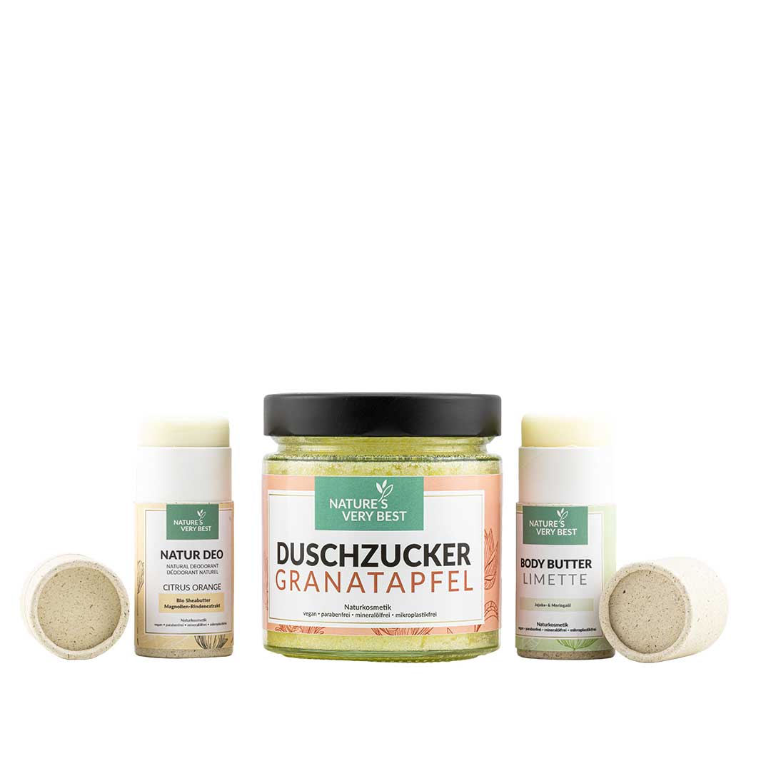 3 er Set Duschzucker, Deo, Bodybutter Nature's Very Best