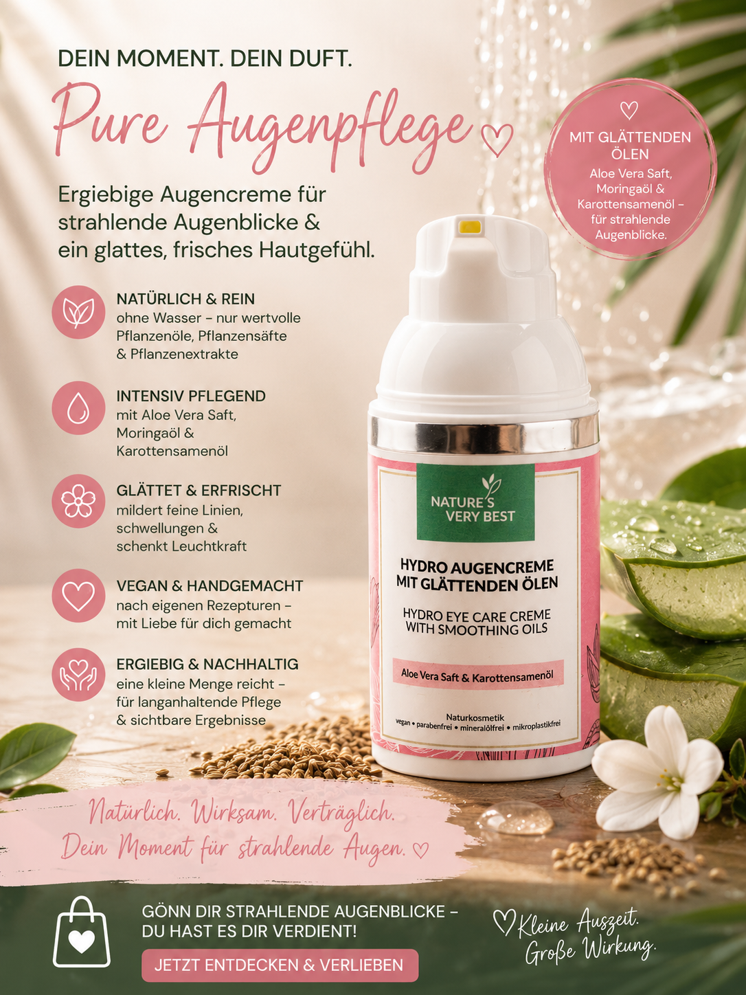 Augencreme, natürliche Augencreme, Vegane Augencreme, Augenpflege, Naturkosmetik Augencreme, natürliche Augenpflege, Wasserfreie Augencreme, clean Beauty Nature's Very Best